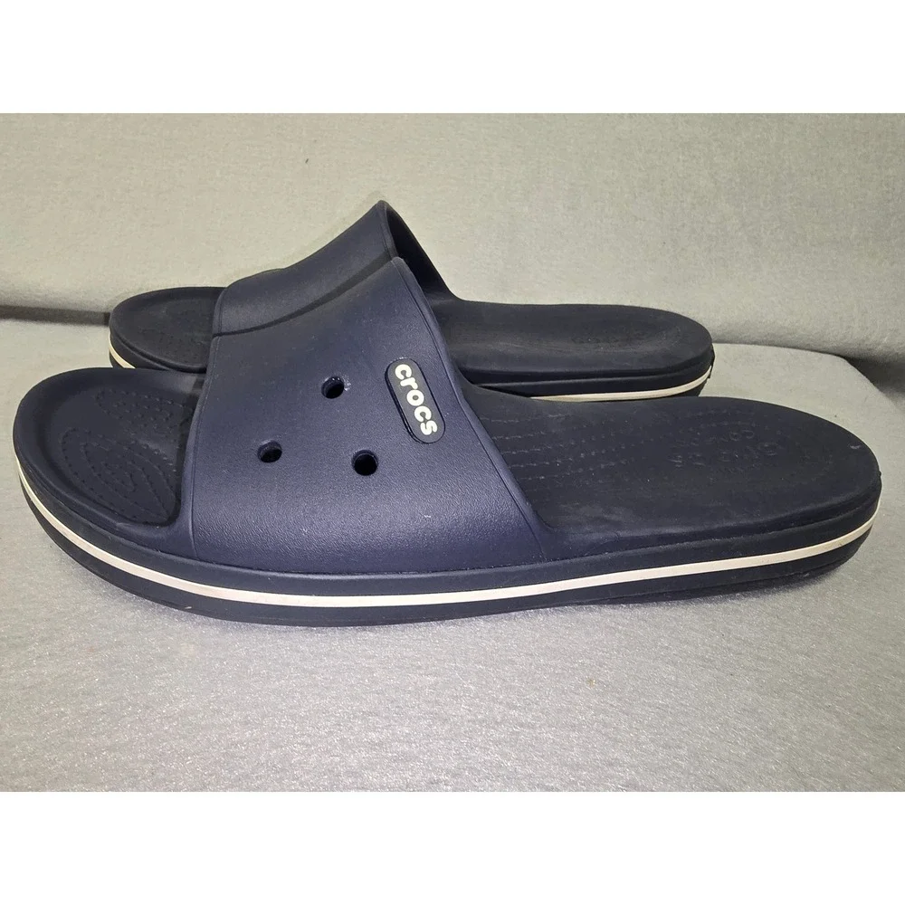 Crocs Slides Navy Blue White Mens Size 13 Sporty Sandals